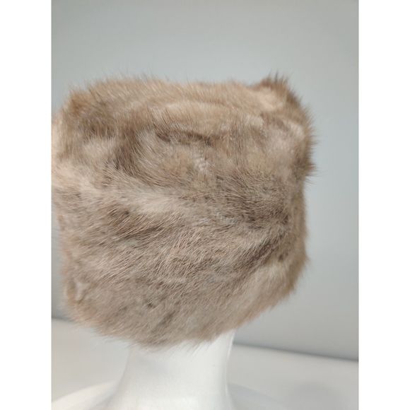 NWOT Vintage Pillbox M Fur Hat from Canada Aline Pepin Brown/Beige main image 6